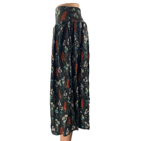 Natural Life Addie Black Floral High Waisted Slit Pleated A Line Midi Skirt XS - Picture 2 of 5